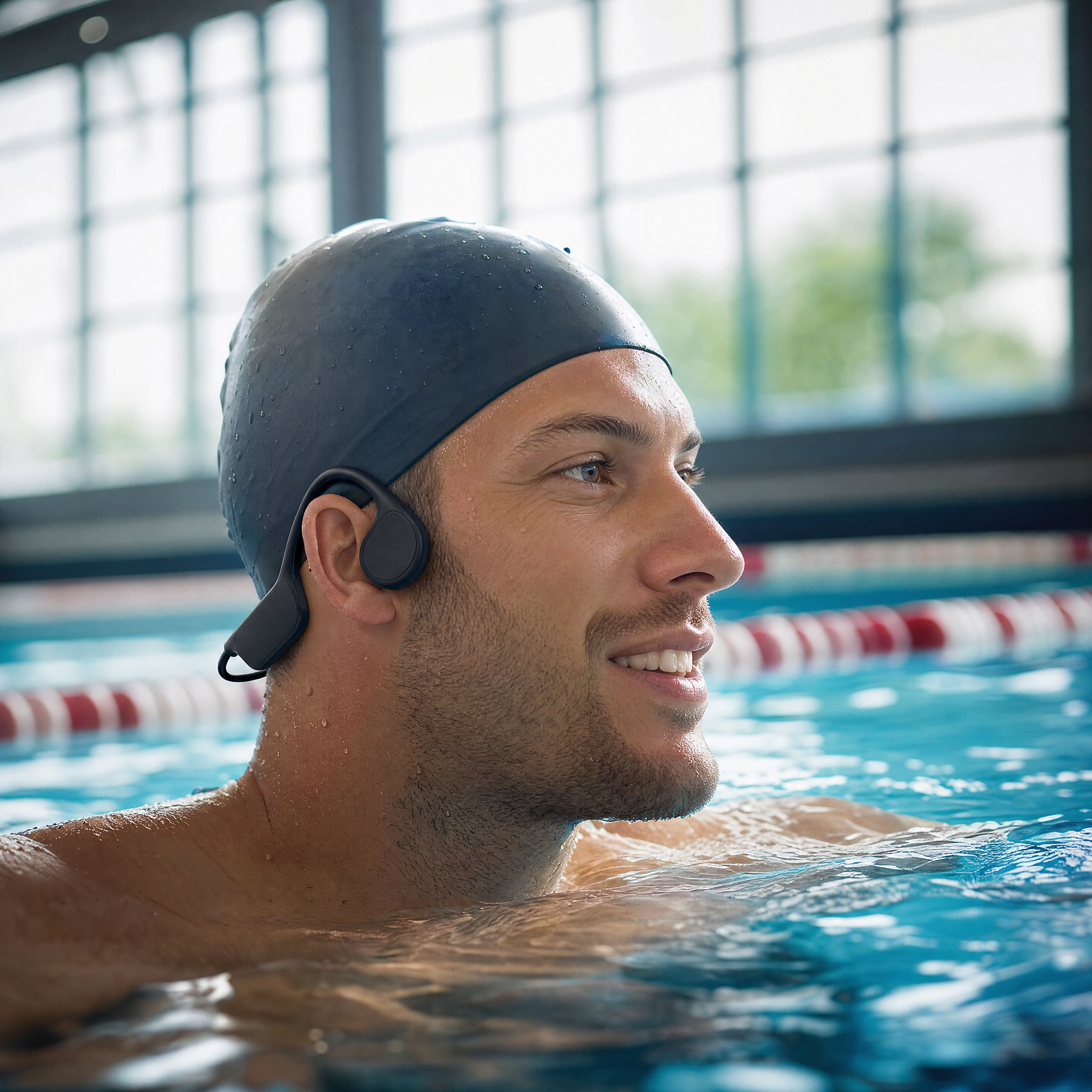 Schwimmer trägt SwimBeats im Pool